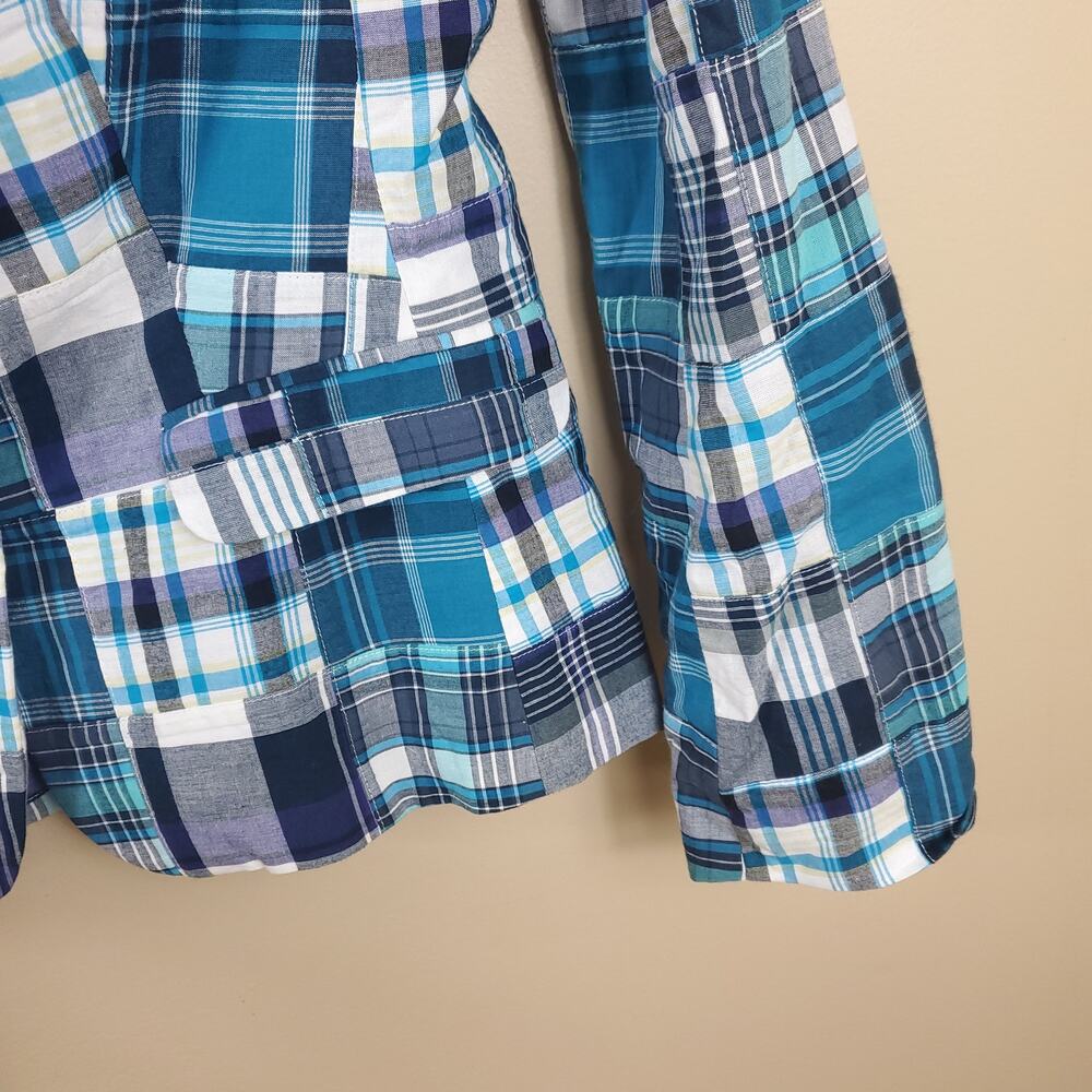 Talbots Blue Plaid Patchwork Button Front Blazer … - image 8